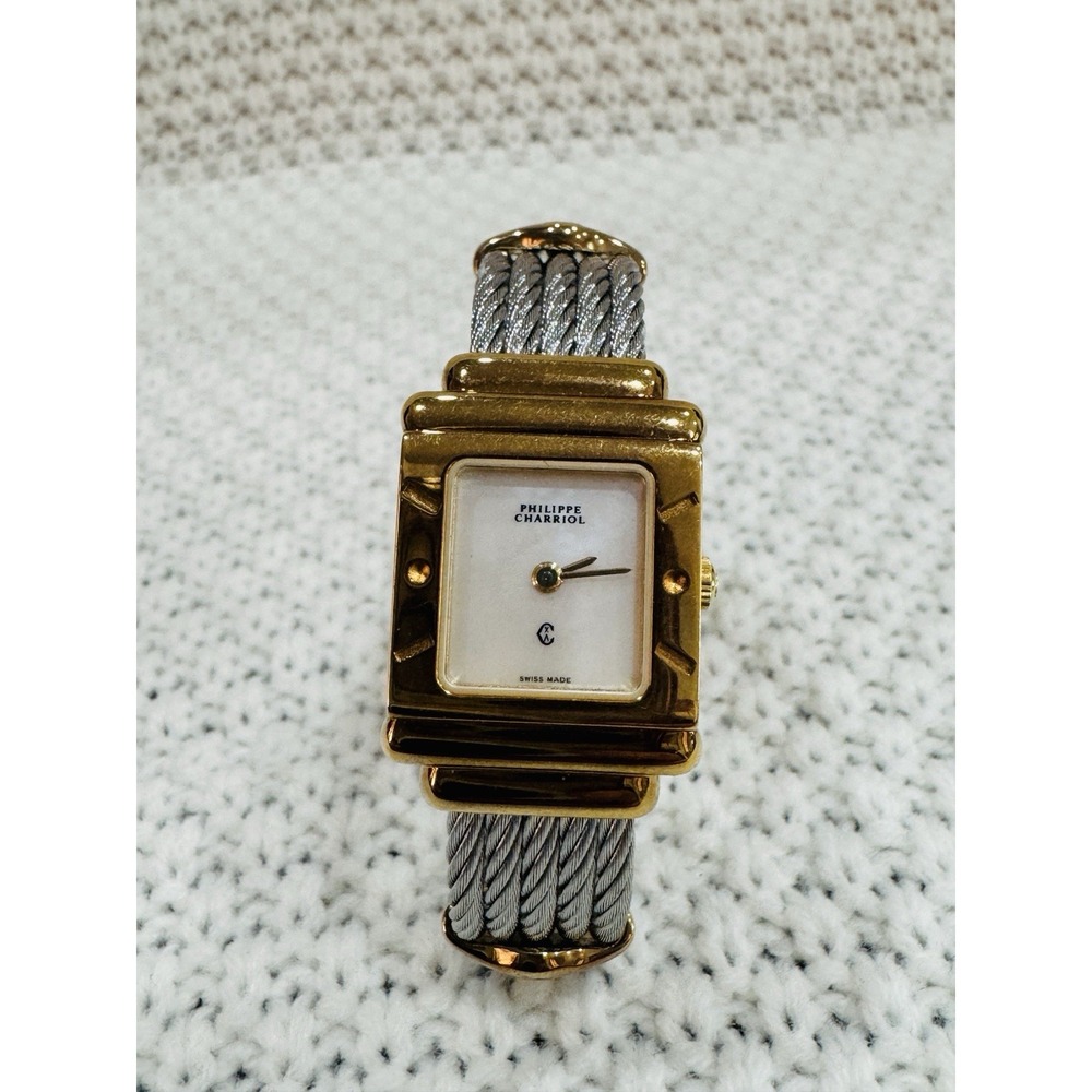Philippe Charriol St Tropez 7007902 Swiss Watch Gold Tone Cable Bracelet